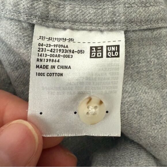 Uniqlo Shirt Womens Sz L Gray Button Up Long Sleeve 100% Cotton Casual Office - Picture 9 of 12